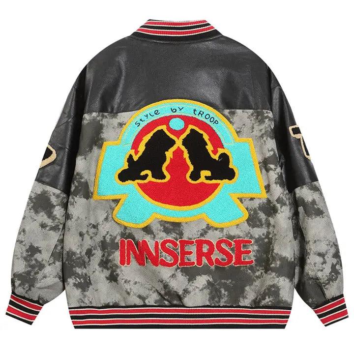 1984® PU Leather Camo Patchwork Bomber Jacket 1984