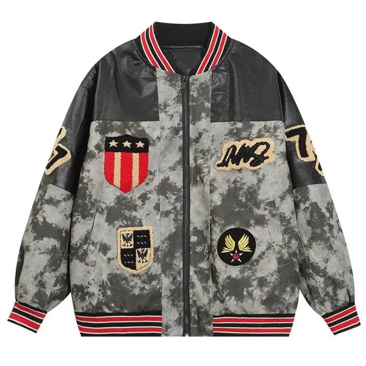 1984® PU Leather Camo Patchwork Bomber Jacket 1984