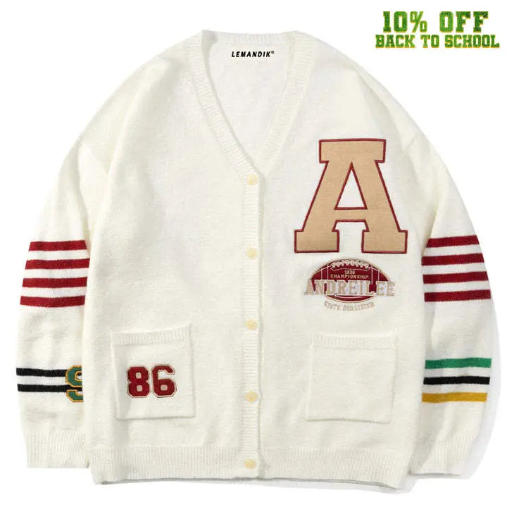 1984® Preppy Style Sweater Cardigan Embroidery A 1984