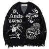 1984® Ripped Sweater Cardigan Spider Print 1984