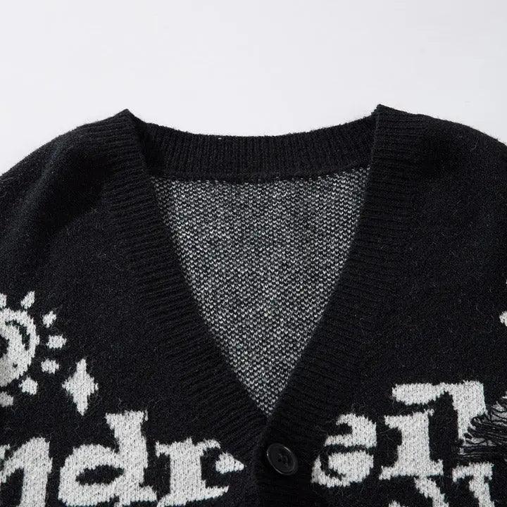 1984® Ripped Sweater Cardigan Spider Print 1984