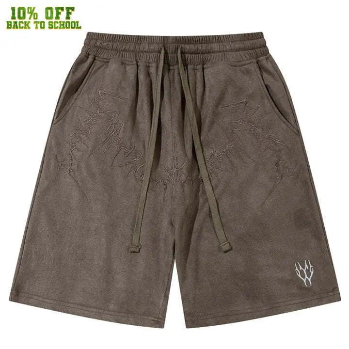 1984® Suede Shorts Embroider Thorns Wings 1984