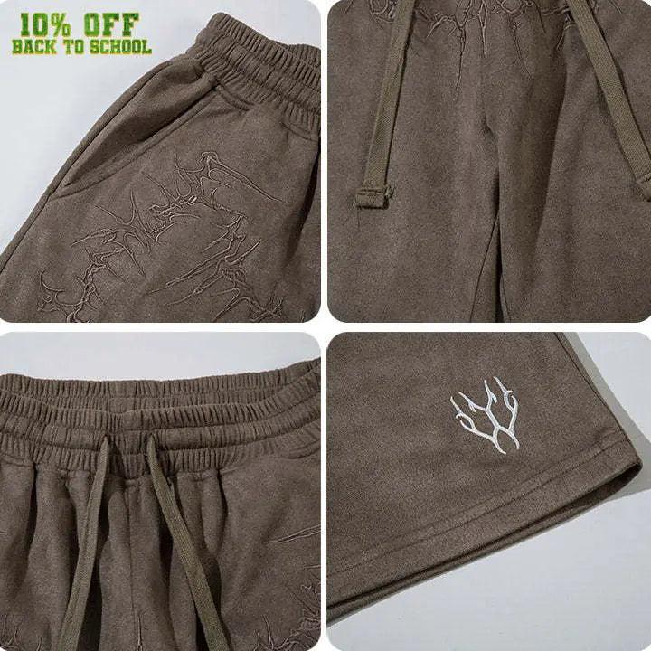 1984® Suede Shorts Embroider Thorns Wings 1984