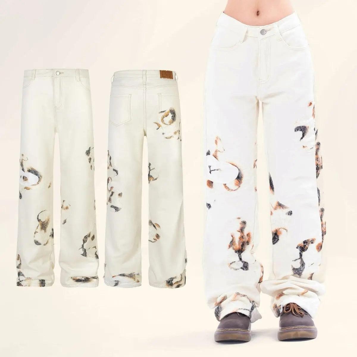 1984® White Flame Print Straight Leg Jeans 1984