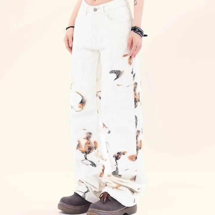 1984® White Flame Print Straight Leg Jeans 1984