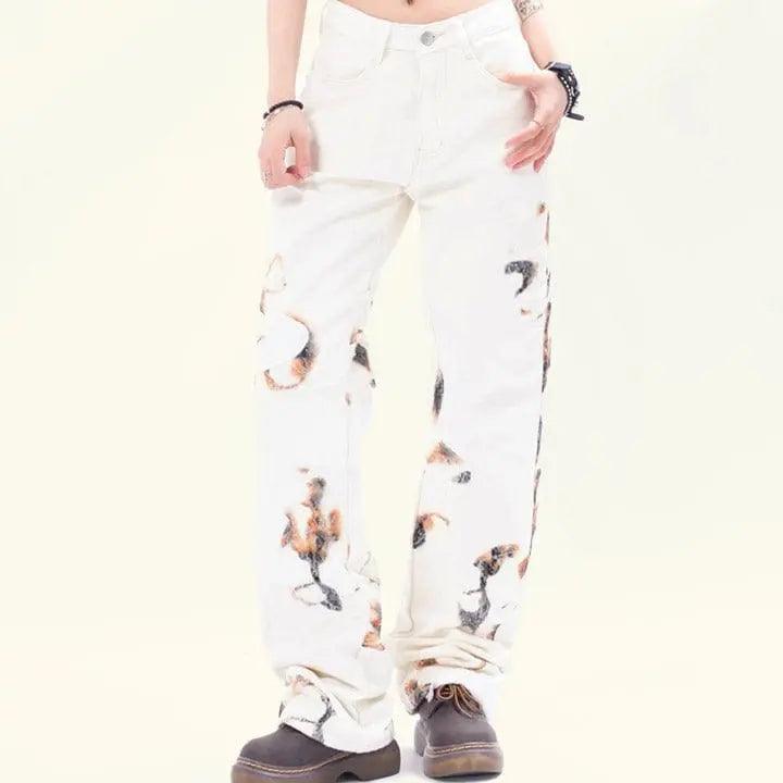 1984® White Flame Print Straight Leg Jeans 1984