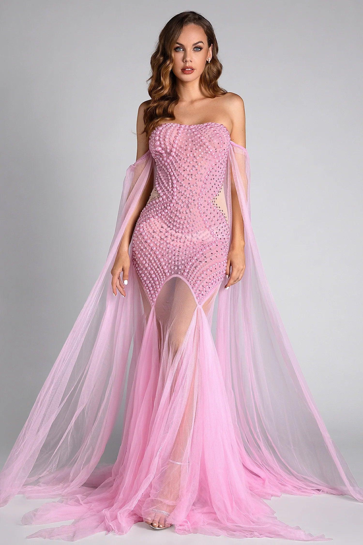 Pre-Sale Koralia Pearl Mesh Sheer Dress Acmefun