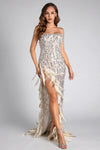 Rematou Off Shoulder Pearl Feather Slit Dress Acmefun