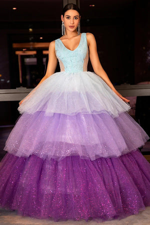 Pre-Sale Manakou Purple See-Through Puffy Evening Dress Acmefun