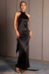 Elpida Satin Pearl Halter Backless Evening Dress Acmefun