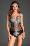 Mathaios Pearl Rhinestone Mesh Bodysuit Acmefun