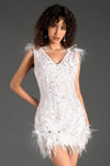 Pantelis V-Neck Sequin Feather Dress