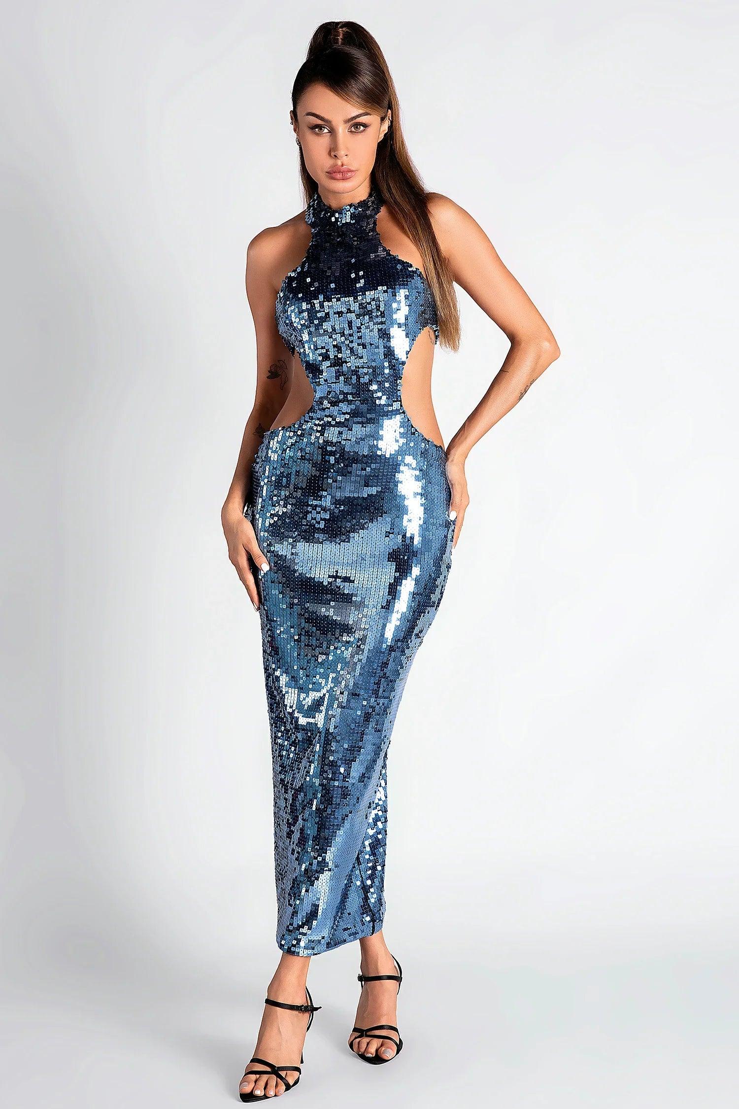 Neiva Glitter Cutout Maxi Dress Acmefun