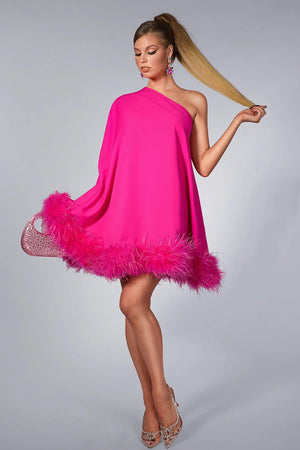 Anh One Shoulder Feather Dress