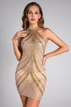 Madge Gold Rhinestone Halterneck Cocktail Dress Acmefun