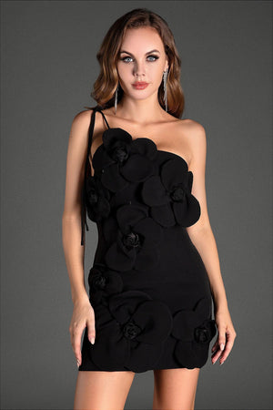 Stamides One Shoulder Tie 3D Flower Dress Acmefun