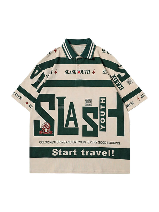 1984 Contrast Color Slash Polo Shirt -1208