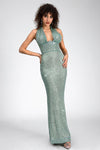 Louiza Sequin Halterneck Cinched Waist Dress