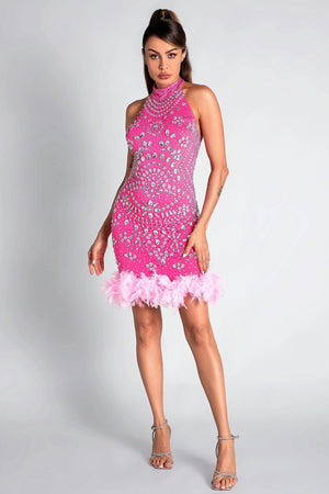 Rubidi Rhinestone Feather Mini Dress Acmefun