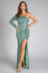 Niki One Shoulder Sequin High Slit Dress Acmefun