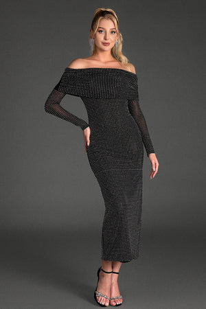 Sotiras Off Shoulder Diamond Dress