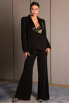 Primatou Black Embroidered Flared Blazer Suit Acmefun