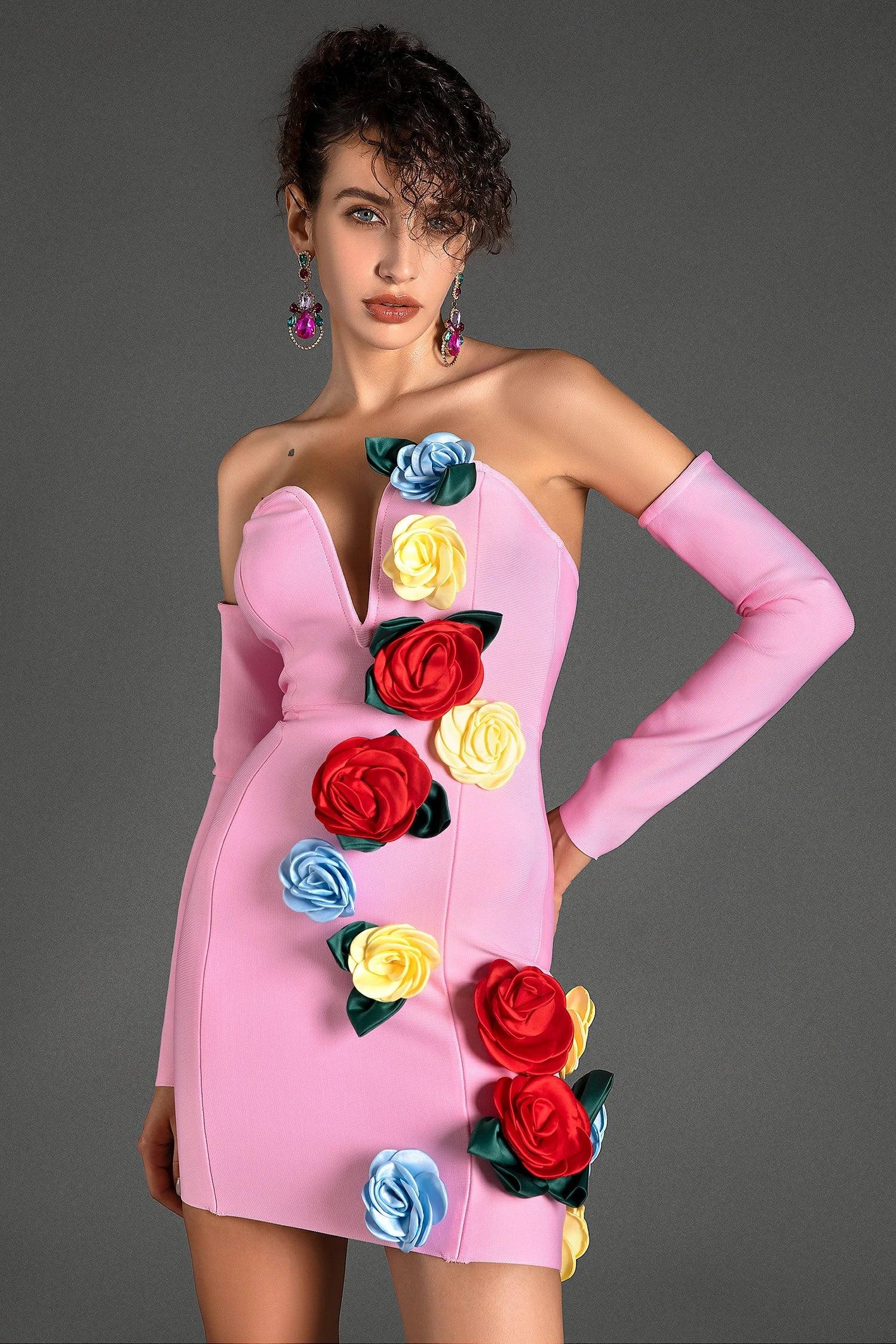 Lagiade Strapless 3D Flower Dress With Gloves Acmefun