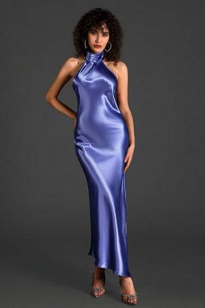 Zissis Satin Halter Backless Dress