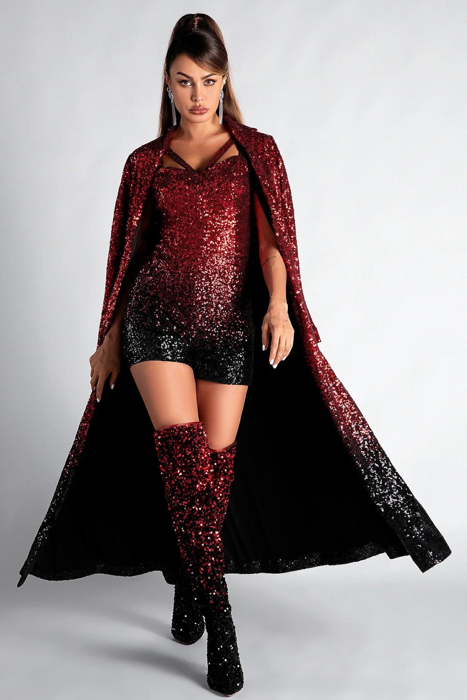 Aris Long Sleeve Gradient Sequin Coat Acmefun