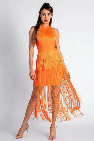 Monoti Halter Fringe Bandage Dress Acmefun