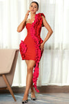 Banidi Red One-Shoulder 3D Pleated Dress Acmefun