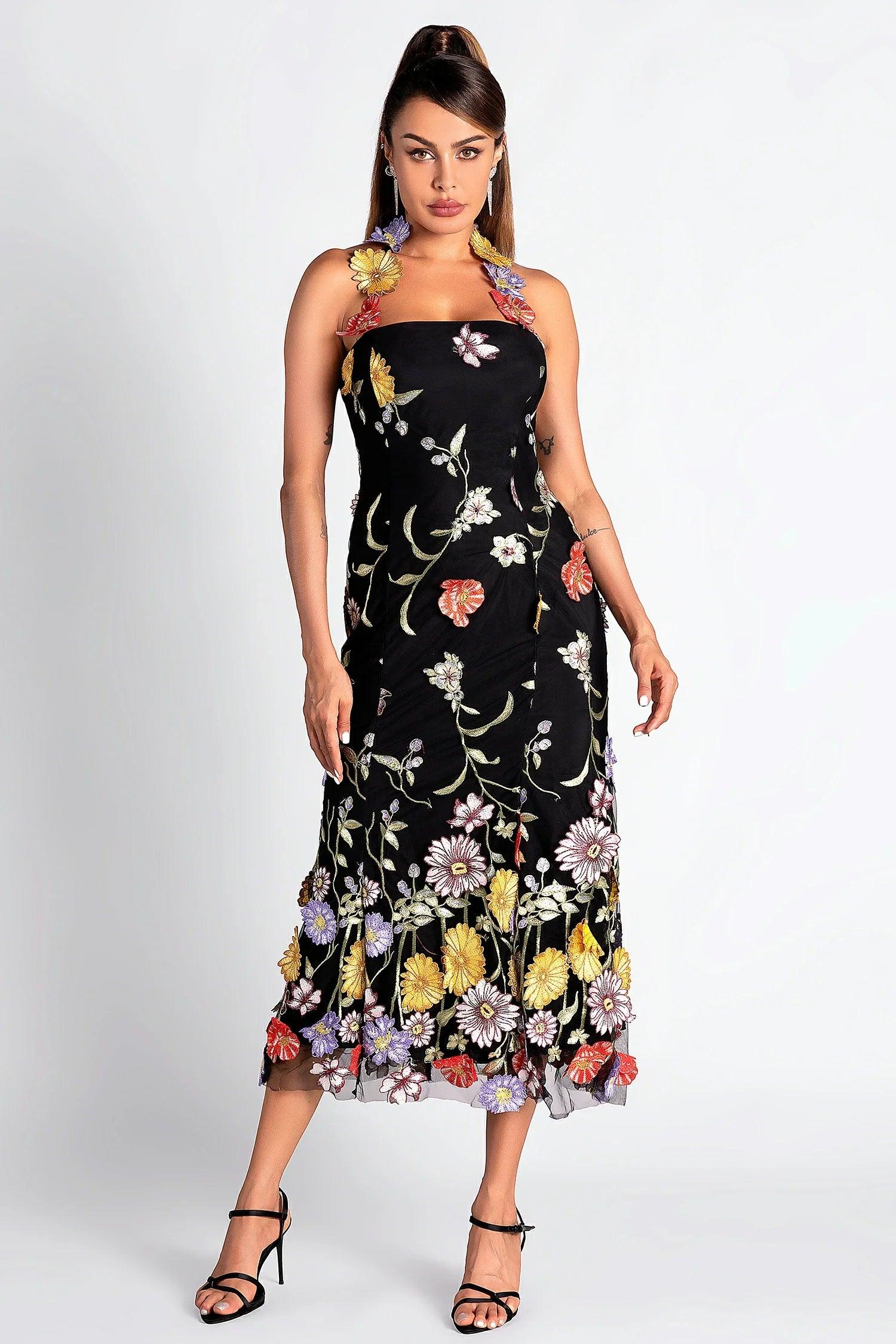 Seth Halter Embroider Floral Dress Acmefun