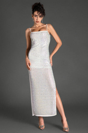 Pulakos Spaghetti Crystal Slit Dress Acmefun