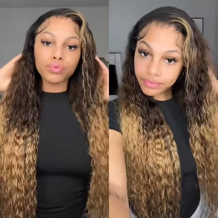 Ombre Highlights Water Wave 13x4 Transparent HD Lace Wig Virgin Human Hair Hermosa Hair