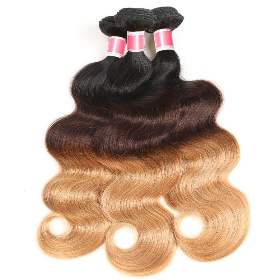 T1B/4/27# Three Tone Ombre Brazilian Body Wave Virgin Hair 3 Bundles hermosahair