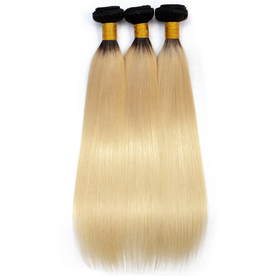 T1b/613 Ombre Blonde Brazilian Virgin Straight Hair 3 Bundles Unprocessed 100% Humanm Hiar Weave Extensions Hermosa Hair