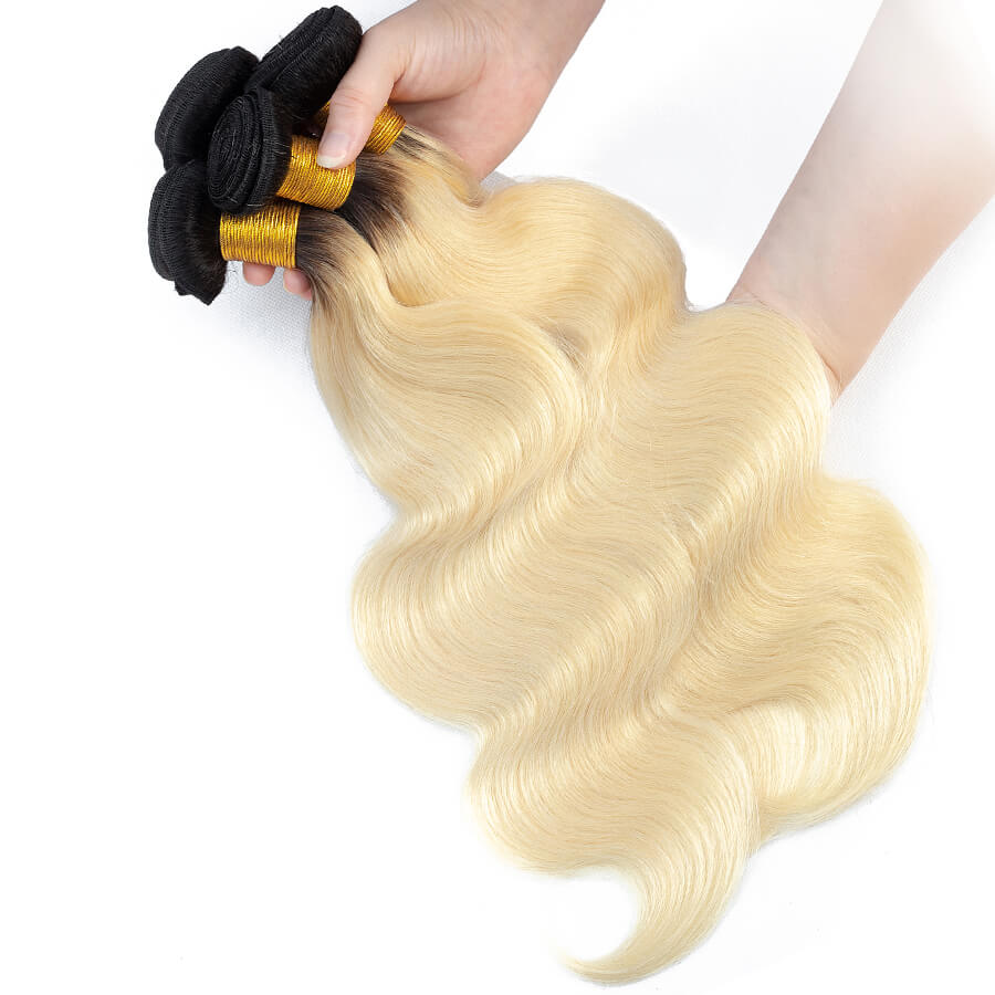 T1b/613 Ombre Blonde Human Hair Weave Brazilian Body Wave 3 Bundles Hermosa Hair