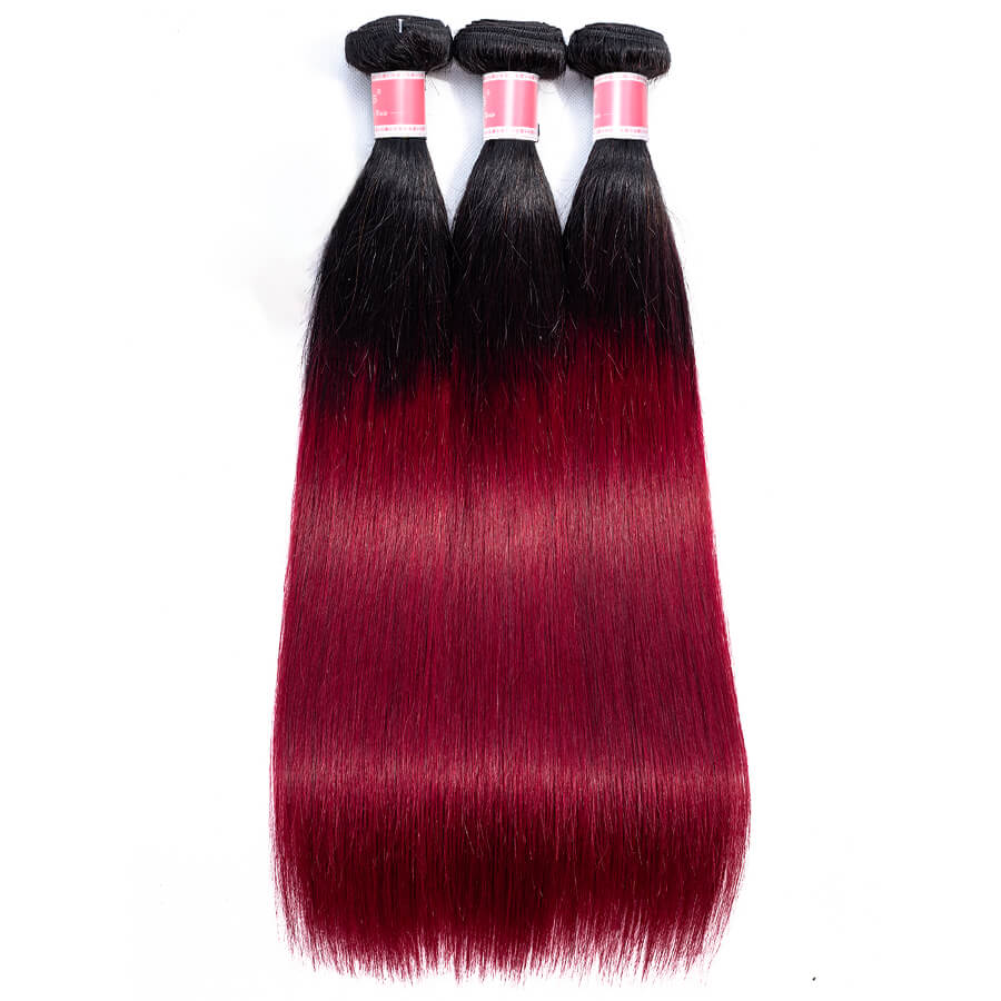 Ombre T1B/99J Brazilian Virgin Straight Hair 3/4 Bundles 10A Burgundy Human Hair Weave Extension hermosahair