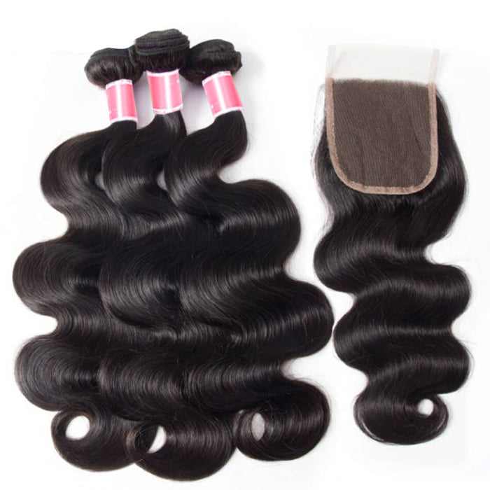 Peruvian Body Wave 4 Bundles with 4*4 Closure Soft Unprocessed Virgin Human Hair hermosahair