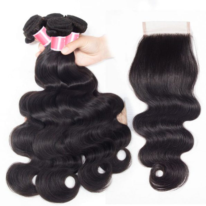 Peruvian Body Wave 4 Bundles with 4*4 Closure Soft Unprocessed Virgin Human Hair hermosahair