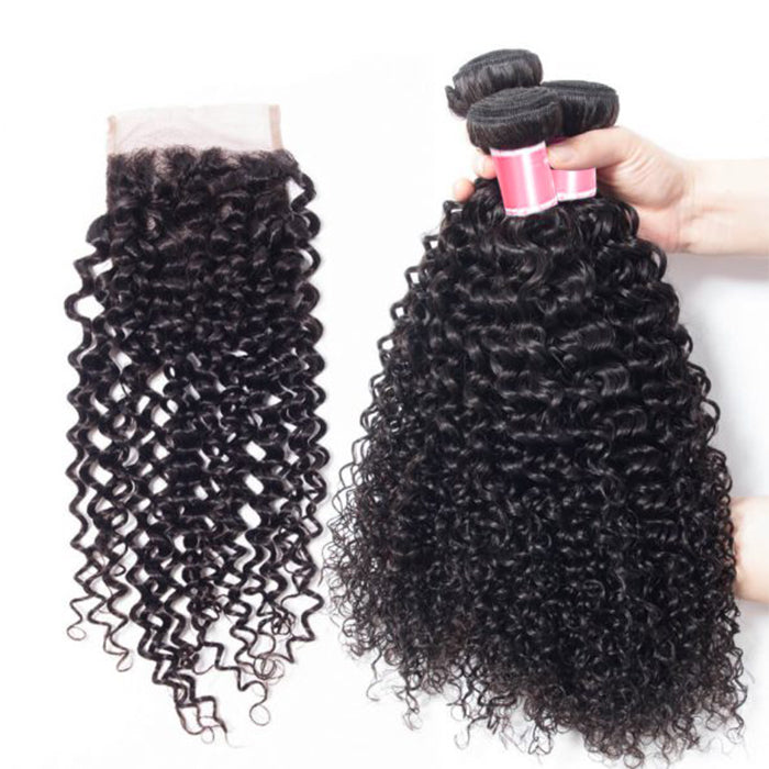 Peruvian Curly Hair 4 Bundles with 4*4 Closure Soft Unprocessed Virgin Human Hair hermosahair