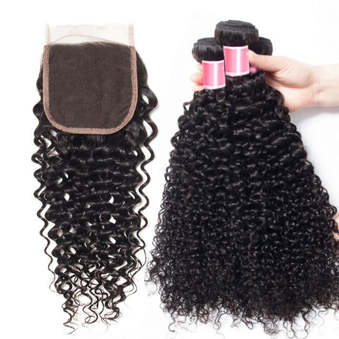 Peruvian Curly Hair 4 Bundles with 4*4 Closure Soft Unprocessed Virgin Human Hair hermosahair