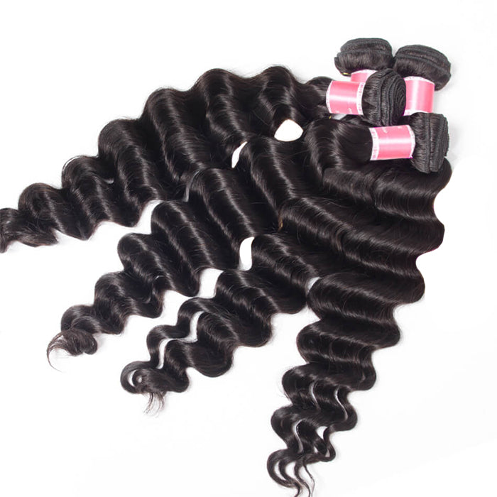 Peruvian Loose Deep Wave 4 Bundles With 13x4 Lace Frontal 10A Virgin Human Hair Bundles With Frontal Deal hermosahair