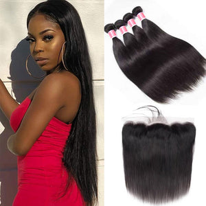 Peruvian Straight Hair 4 Bundles With 13x4 Lace Frontal 10A Virgin Human Hair Bundles With Frontal Deal hermosahair