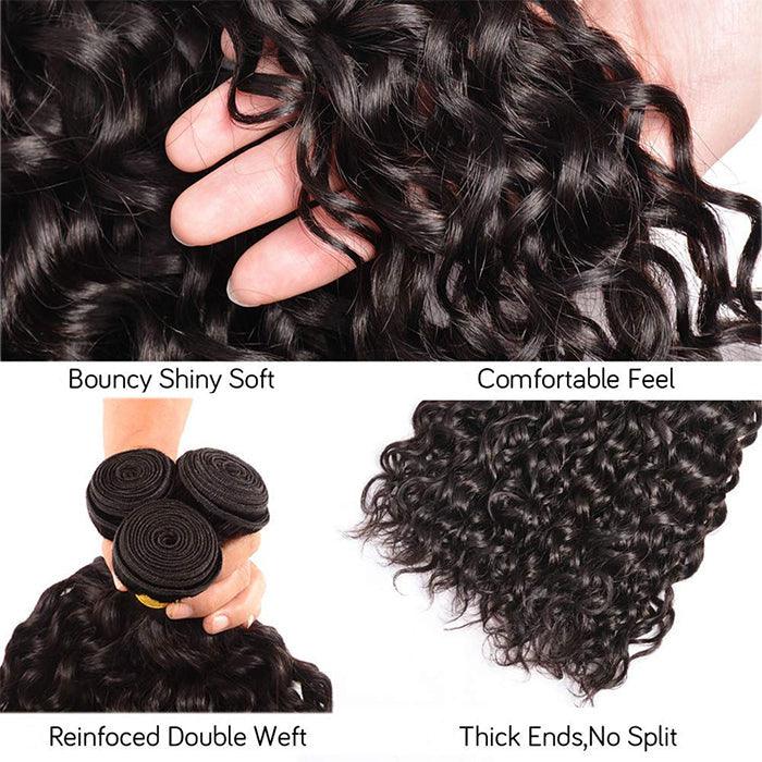 Peruvian Water Wave Virgin Hair Weave 3 Bundles With 13*4 Lace Frontal Hermosa Hair