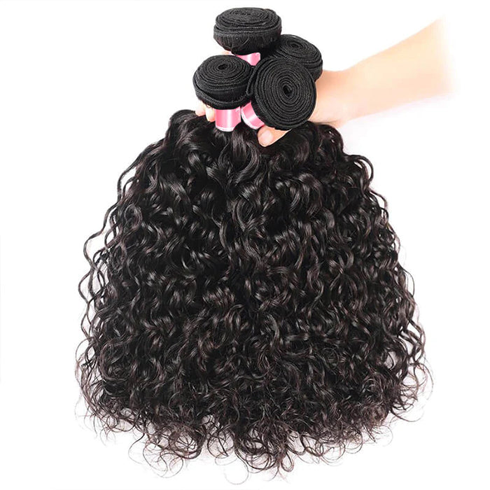 Malaysian Water Wave 4 Bundles With 13X4 Ear To Ear Lace Frontal Natural Color hermosahair