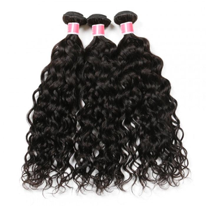 Peruvian Water Wave Virgin Hair Weave 3 Bundles With 13*4 Lace Frontal Hermosa Hair