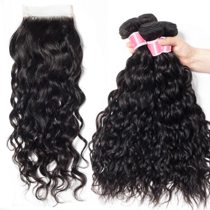 Peruvian Water Wave 4 Bundles with 4*4 Closure Soft Unprocessed Virgin Human Hair hermosahair