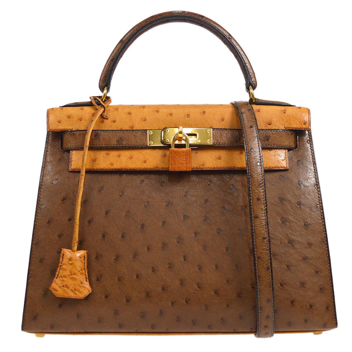 KELLY 28 SELLIER Fauve Chestnut Ostrich Kilta bags