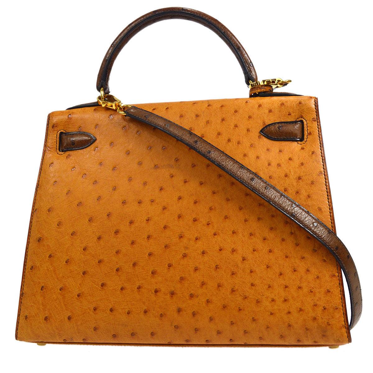 KELLY 28 SELLIER Fauve Chestnut Ostrich Kilta bags